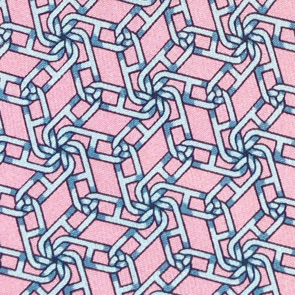 100% REAL HERMES TIE - BRIGHT PINK w BLUE CLASSIC CHAIN D'ANCRE ROUND LINKS XL